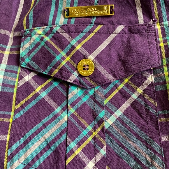 APPLE BLOSSOMS Plaid Tier Ruffle Hem Shirtdress / Size Small - Picture 3 of 5